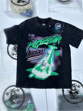 Hellstar Alien Invasion Graphic Tee - Black with Neon Green & Purple